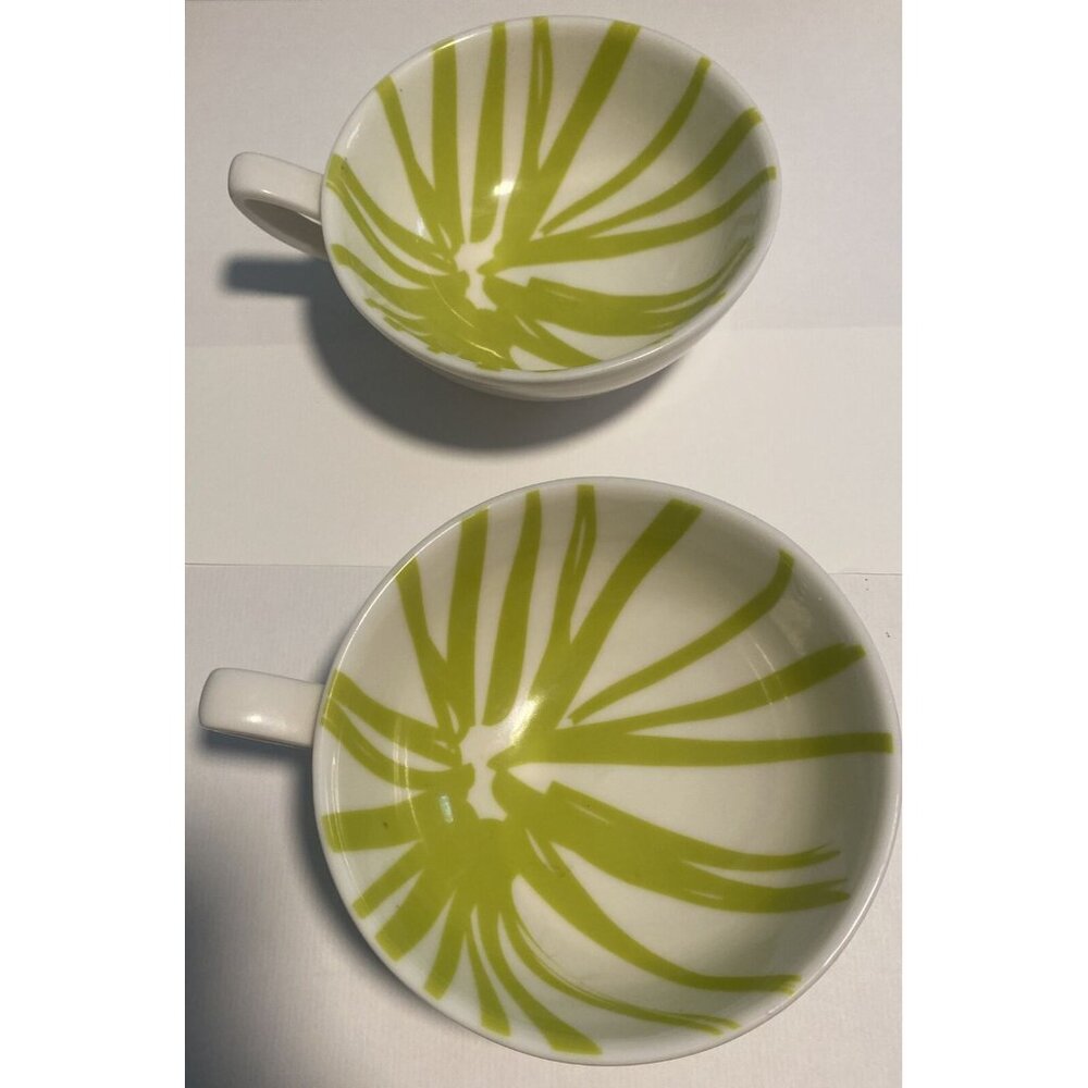 RETRO Tea/Coffee Cups Set 2 ASA Abstract Germany Boho Chic Lime Green White